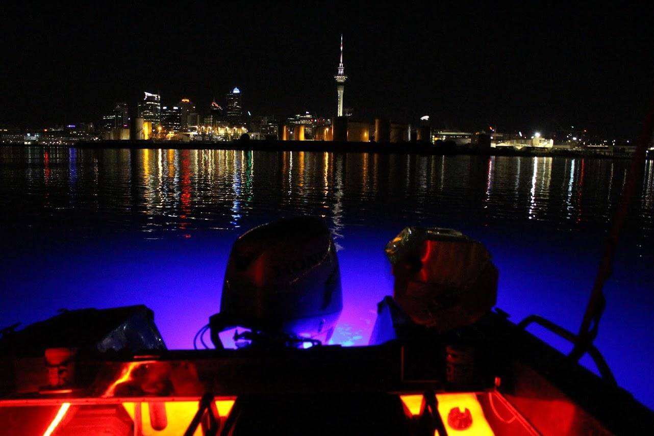 auckland sity by blue led boat lights