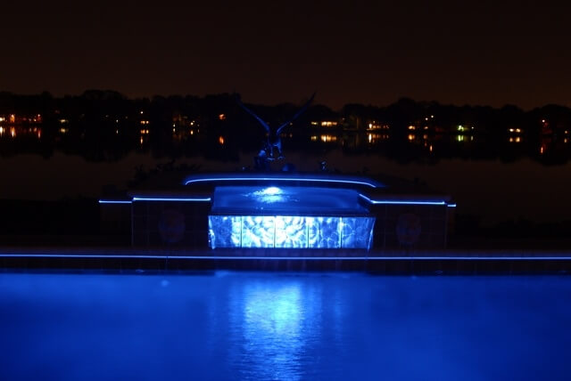 LED pool lights and water feature 
